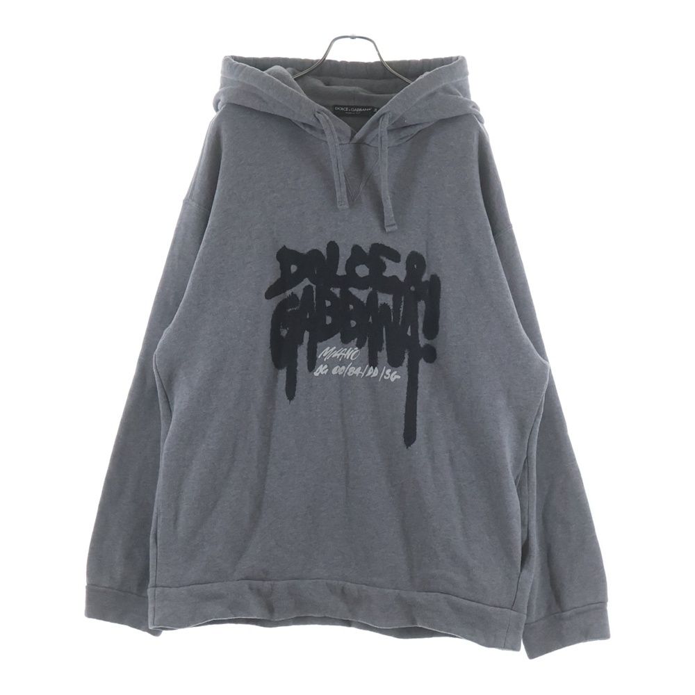 Dolce & Gabbana Graphic Logo Hoodie Print Pullover Gray