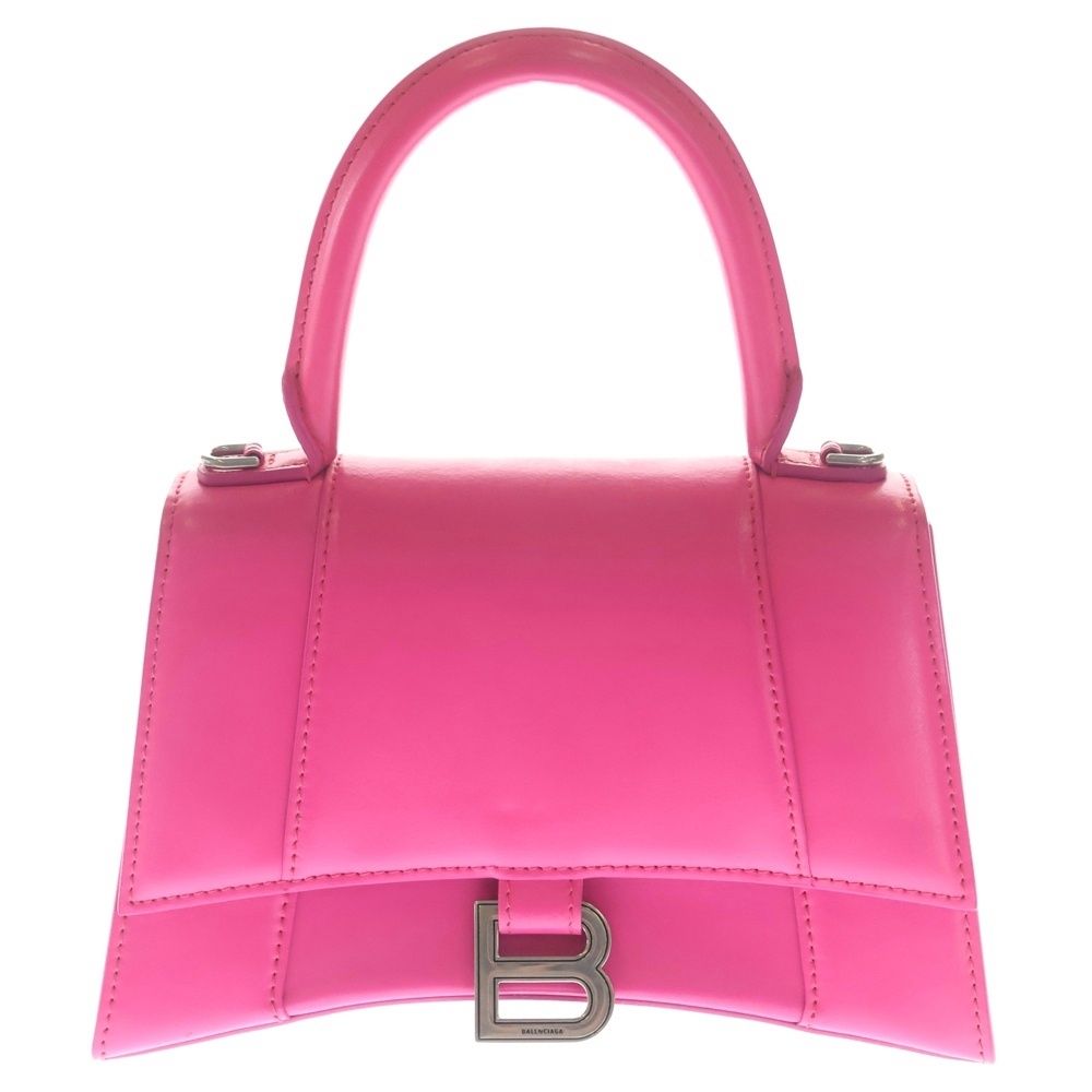 Balenciaga Hourglass Top Handle 2-Way Shoulder Bag Pink Leather Silver