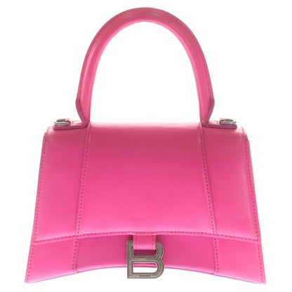 Balenciaga Hourglass Top Handle 2-Way Shoulder Bag Pink Leather Silver