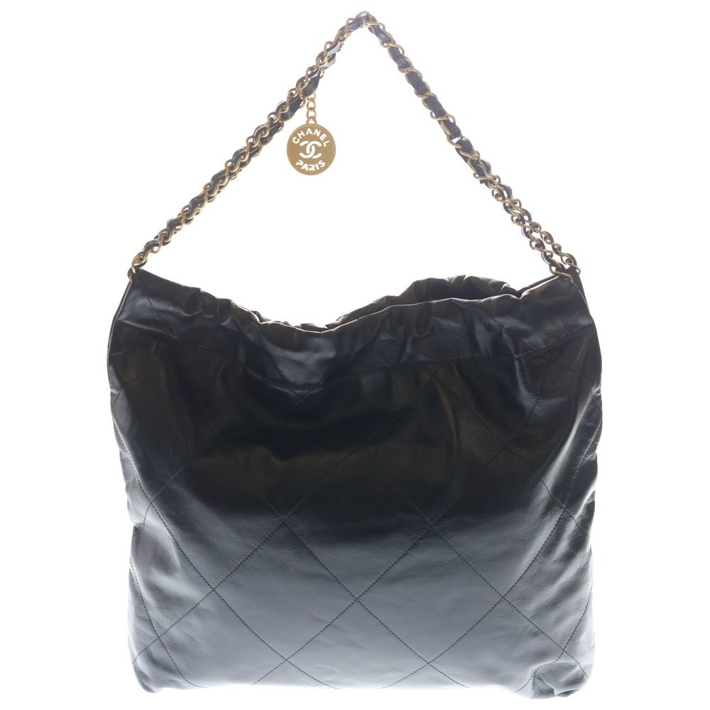 Chanel 22 Large Shoulder Bag Tote Black Shiny Calfskin Gold — view 2