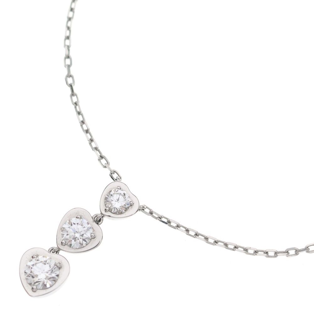 Cartier Heart Motif Diamond Necklace Pendant Chain Silver 18k White Gold