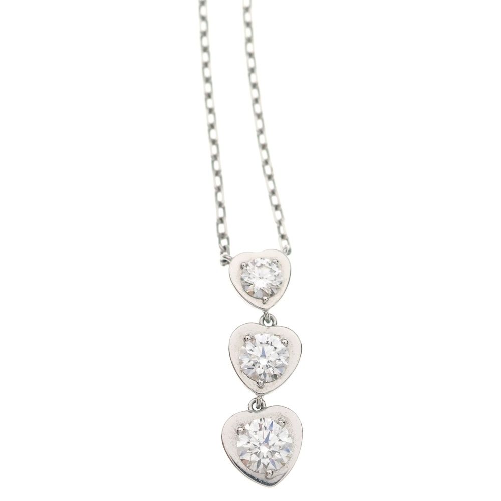 Cartier Heart Motif Diamond Necklace Pendant Chain Silver 18k White Gold — view 3