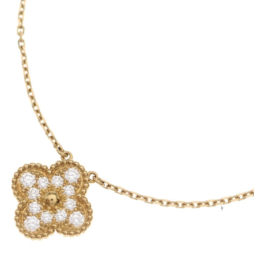 Van Cleef & Arpels Vintage Alhambra Diamond Necklace 18k YG Yellow Gold Pendant