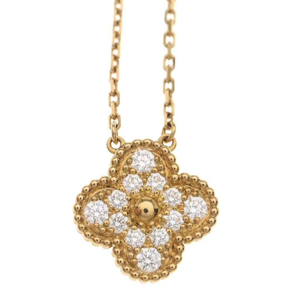 Van Cleef & Arpels Vintage Alhambra Diamond Necklace 18k YG Yellow Gold Pendant — view 3