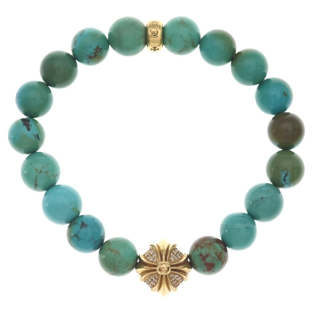 Chrome Hearts 22k 8 mm Beed 8 mm Turquoise Beads Pave Diamond Gold Bracelet