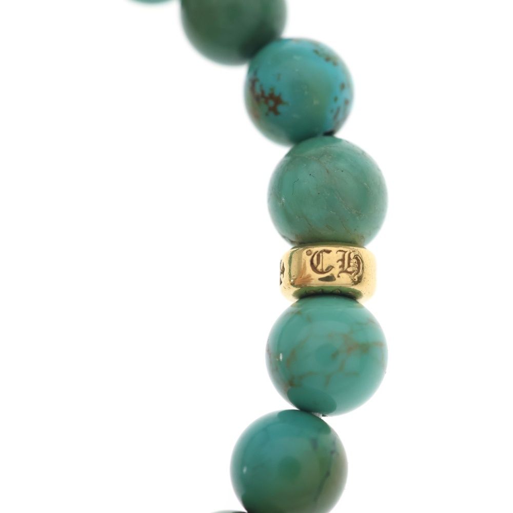 Chrome Hearts 22k 8 mm Beed 8 mm Turquoise Beads Pave Diamond Gold Bracelet — view 5