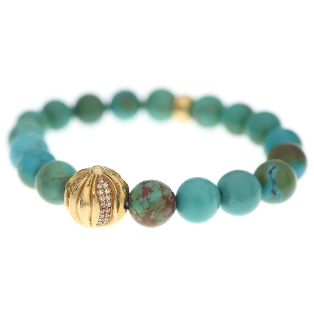 Chrome Hearts 22k 8 mm Beed 8 mm Turquoise Beads Pave Diamond Gold Bracelet — view 6