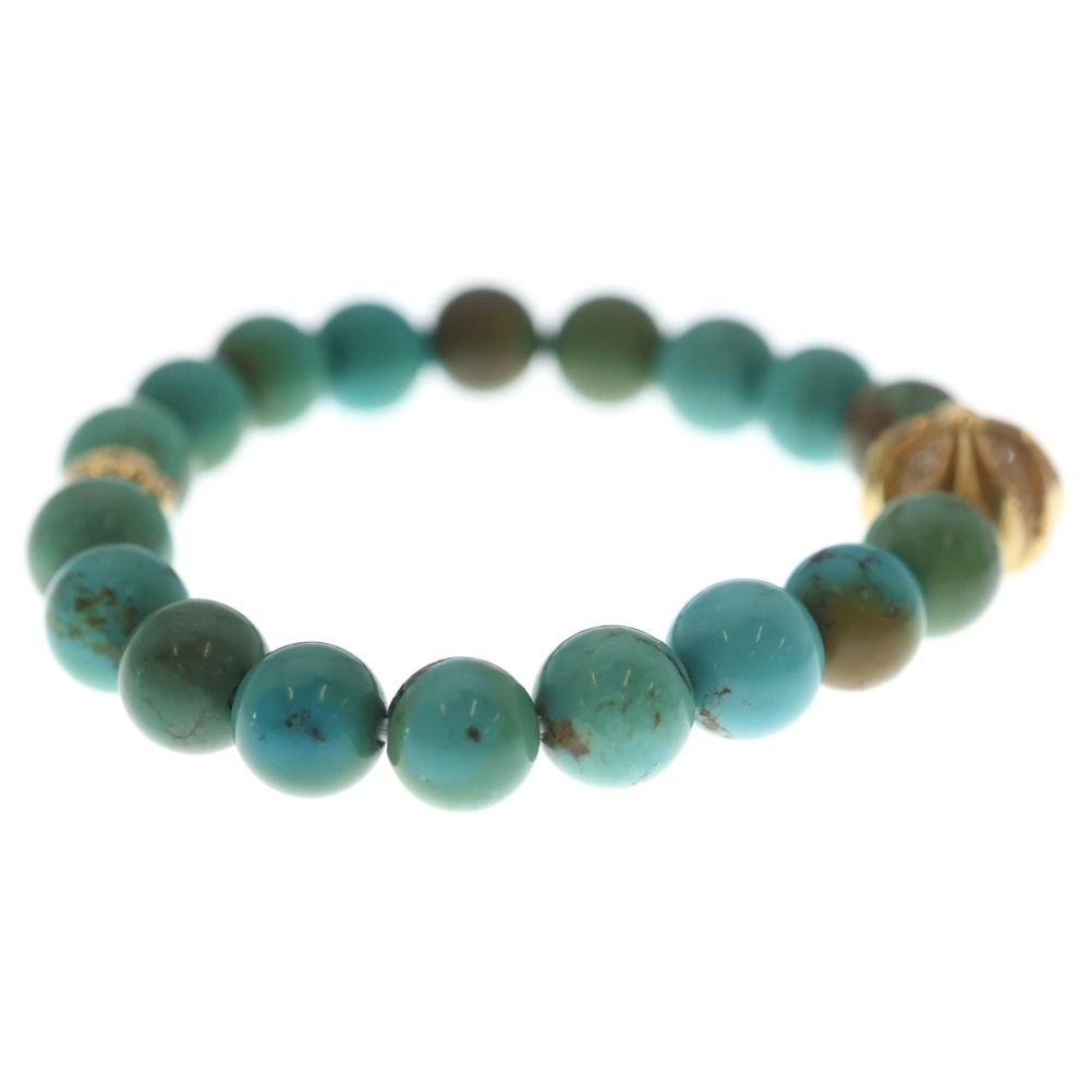 Chrome Hearts 22k 8 mm Beed 8 mm Turquoise Beads Pave Diamond Gold Bracelet — view 3