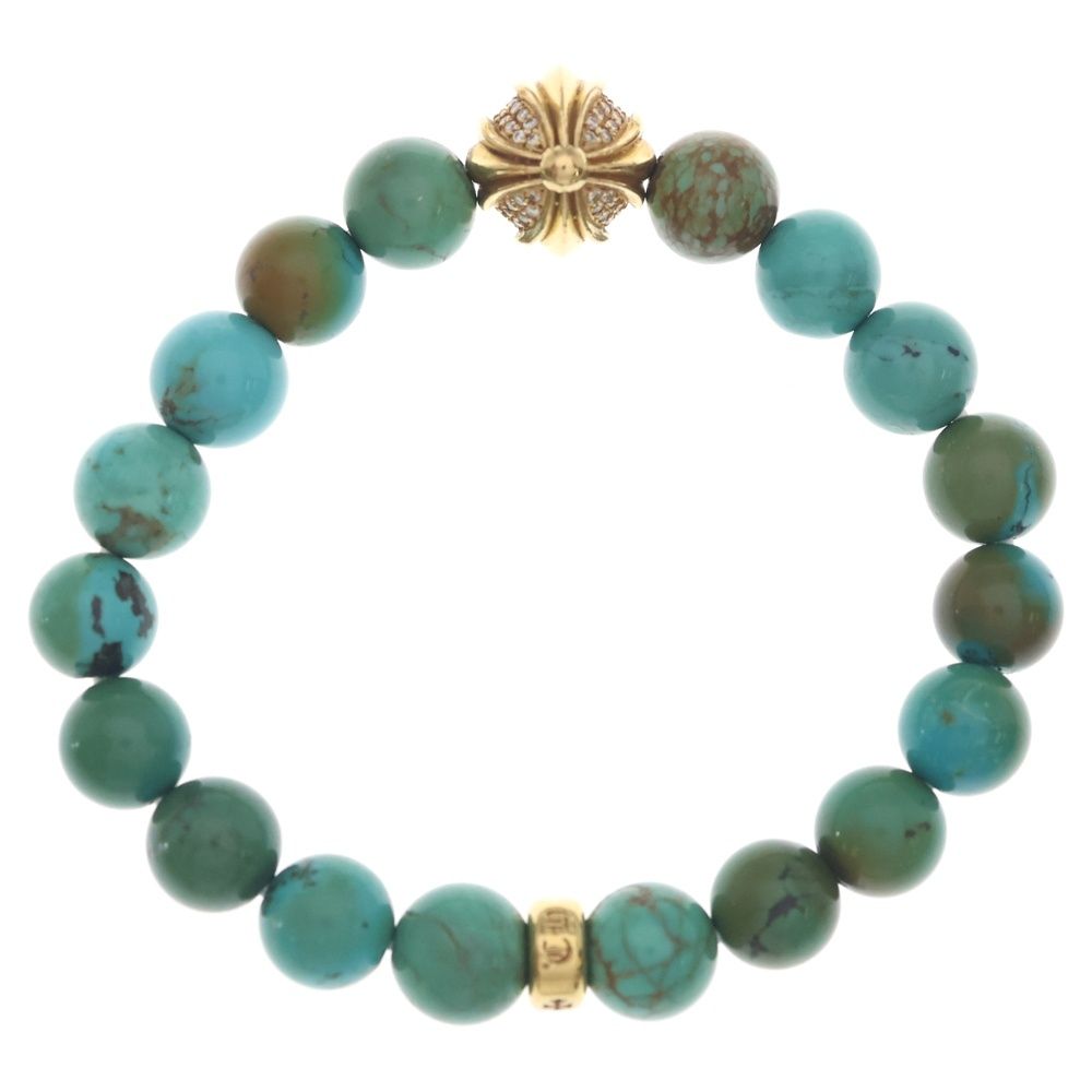 Chrome Hearts 22k 8 mm Beed 8 mm Turquoise Beads Pave Diamond Gold Bracelet — view 2