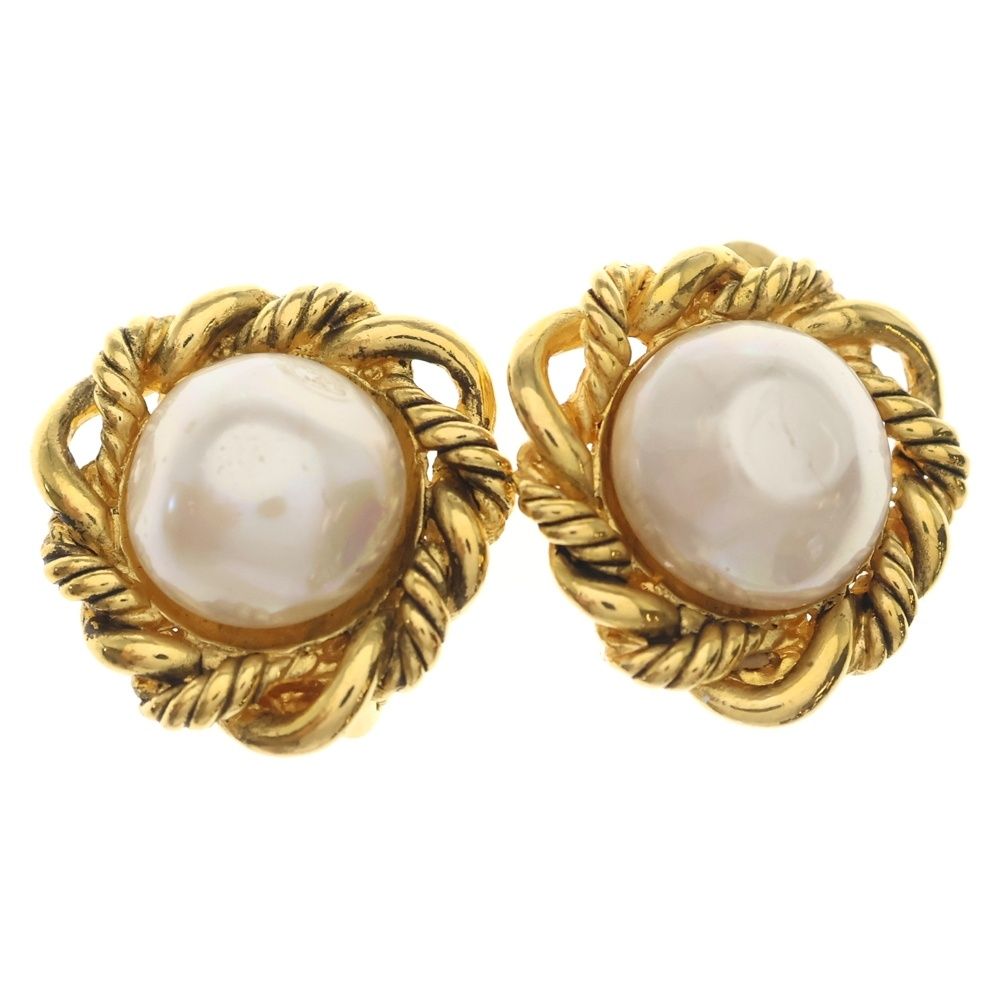 Chanel Faux Pearl Earrings White Gold