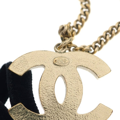 Chanel CC Logo Ribbon Necklace Pendant Chain Gold Black Metal — view 5
