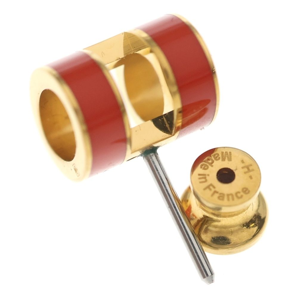 Hermes Pop Logo Earrings Gold Red — view 5