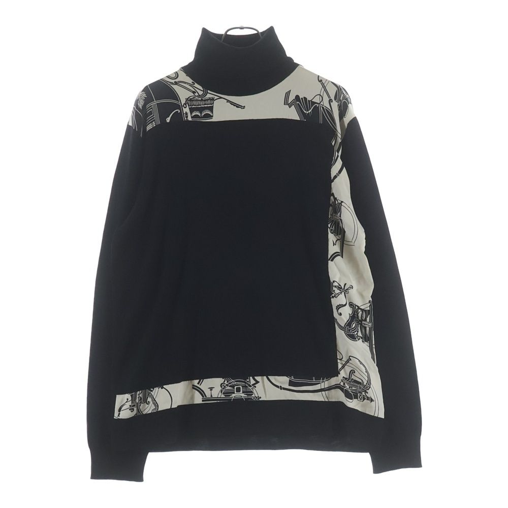 Hermes Soie Decadree Wool Silk Print Turtleneck Knit Sweater Black