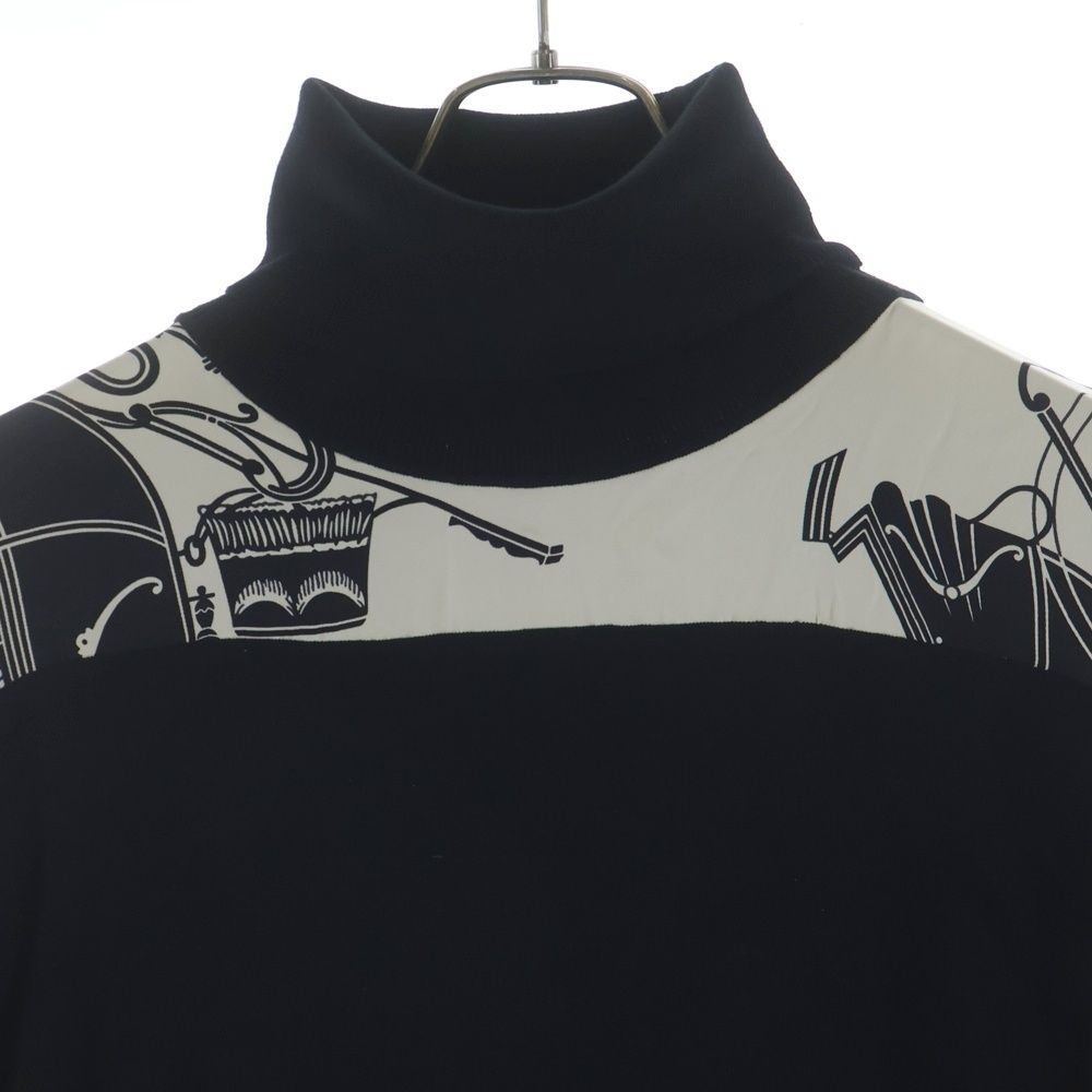 Hermes Soie Decadree Wool Silk Print Turtleneck Knit Sweater Black — view 3
