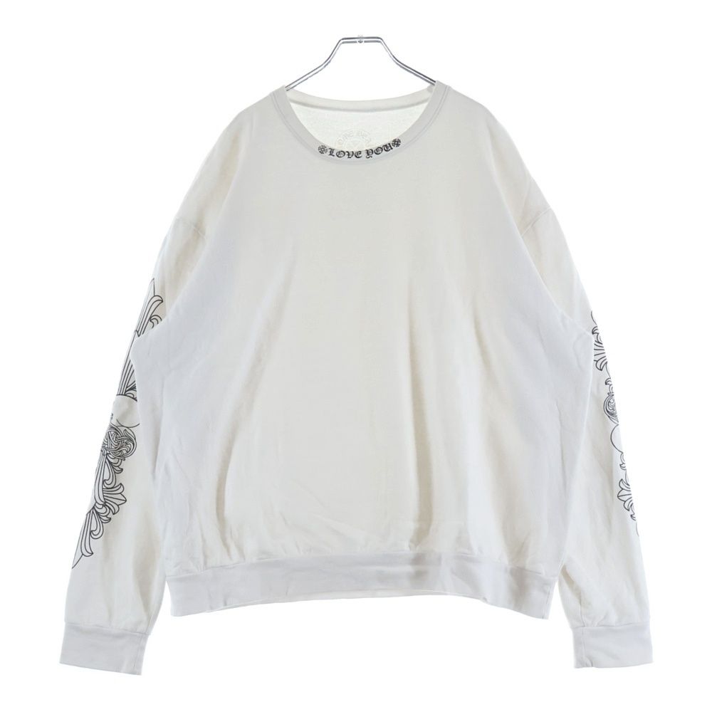 Chrome Hearts Love You Neck Logo Sleeve Floral Print Crew Sweatshirt White