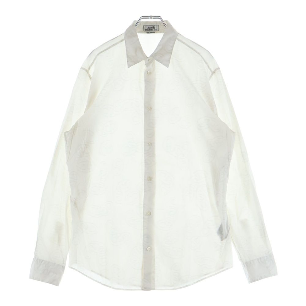 Hermes Chaine D'ancre All Over Pattern Cotton Long Sleeve Shirt White