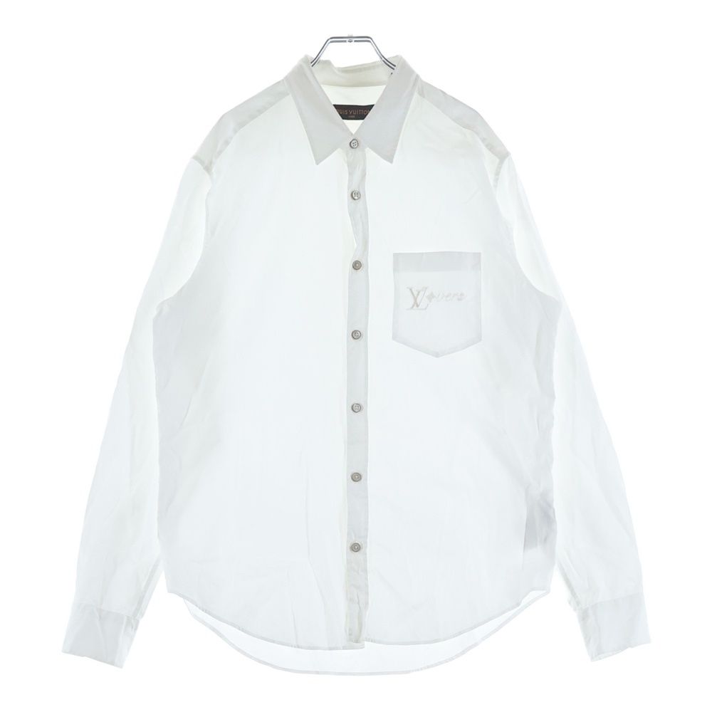 Louis Vuitton LV Logo Embroidery Button Long Sleeve Shirt White MM Jxu