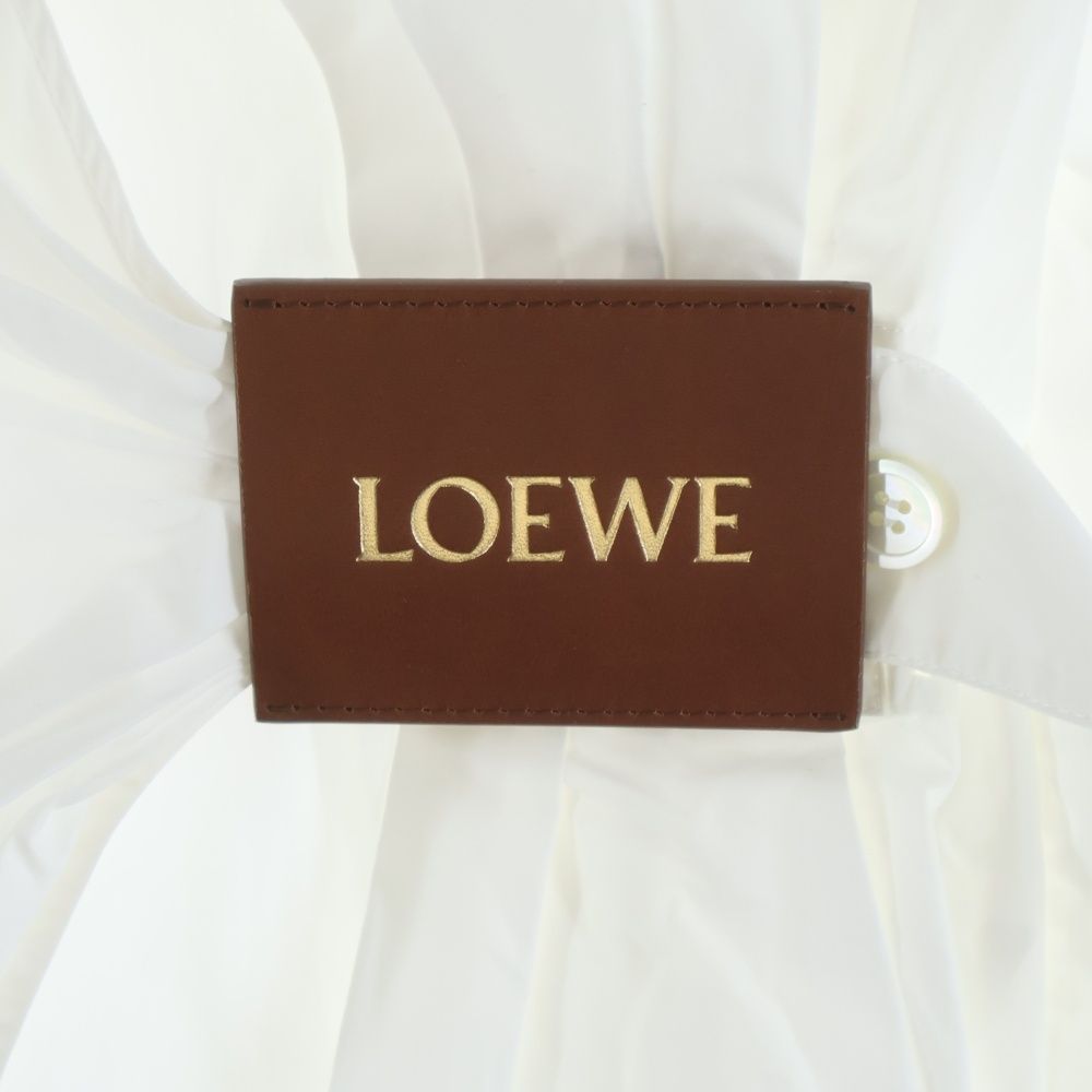 Loewe Draped Shirt Logo Leather Decoration Cotton Long Sleeve White — view 6