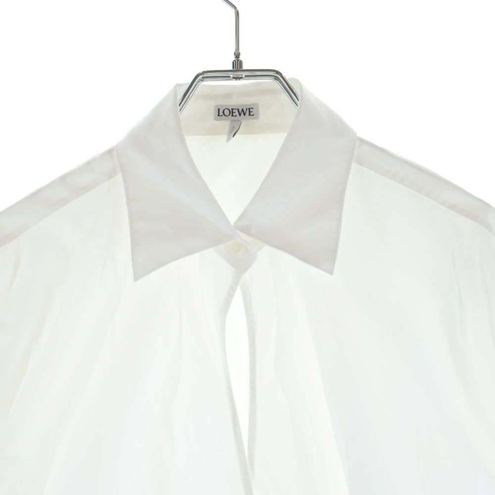 Loewe Draped Shirt Logo Leather Decoration Cotton Long Sleeve White — view 3