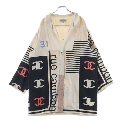 Chanel CC Logo Silk Long Shirt White