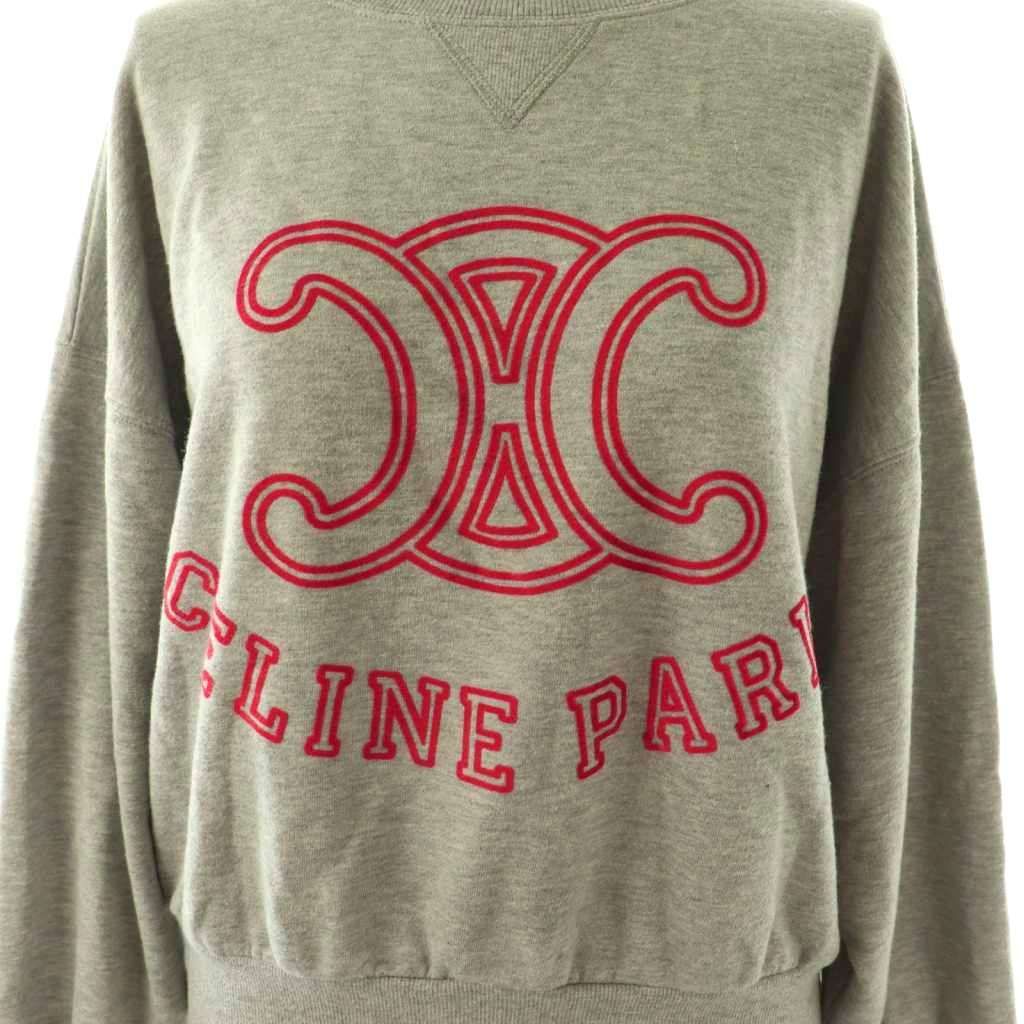 Celine Triumph Locky Print Pullover Sweatshirt XS Gray Red CX — view 4