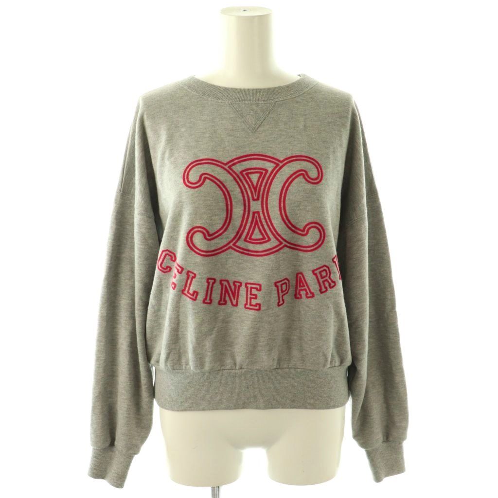 Celine Triumph Locky Print Pullover Sweatshirt XS Gray Red CX