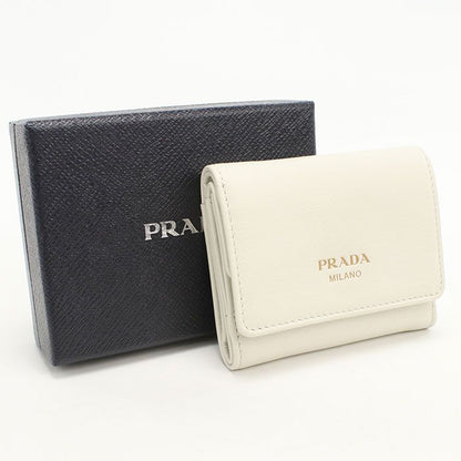 Prada Soft Gray Leather Trifold Wallet Calf