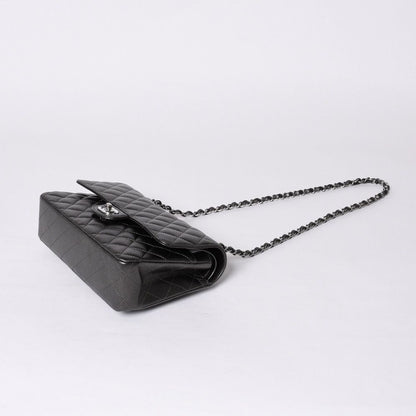 Chanel Quilted 25 Double Flap Chain Shoulder Bag Shine Gray Lambskin Silver — view 7