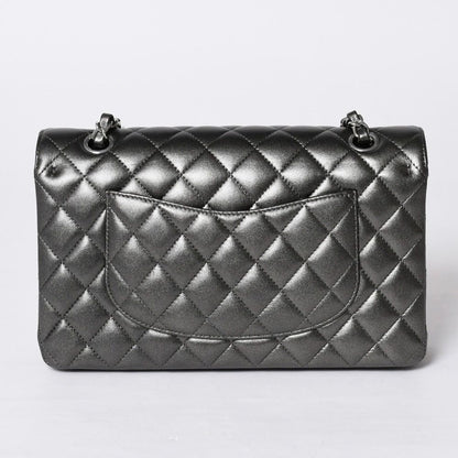Chanel Quilted 25 Double Flap Chain Shoulder Bag Shine Gray Lambskin Silver — view 3