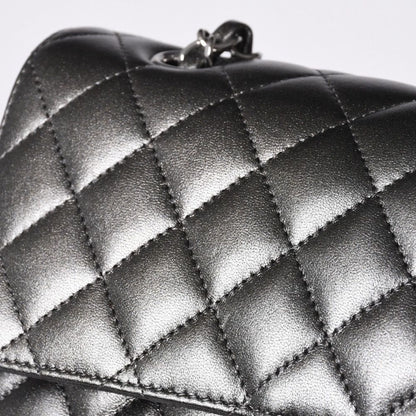 Chanel Quilted 25 Double Flap Chain Shoulder Bag Shine Gray Lambskin Silver — view 6