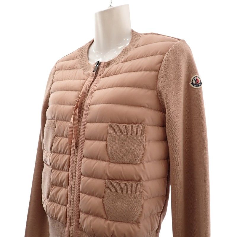 Moncler Down Jacket Contrast Knit Cardigan Tricot XS Wool Nylon 90% Feather 10% — view 2