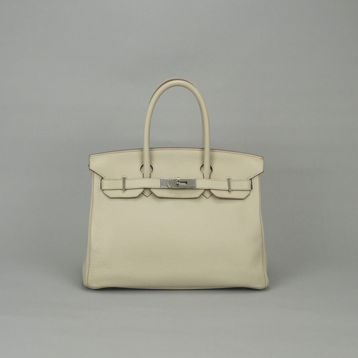Hermes Birkin 30 Tote Taurillon Clemence Nata Ivory White Silver