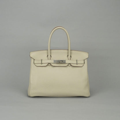 Hermes Birkin 30 Tote Taurillon Clemence Nata Ivory White Silver