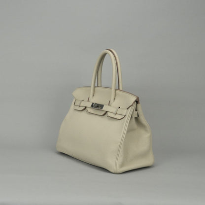 Hermes Birkin 30 Tote Taurillon Clemence Nata Ivory White Silver — view 2