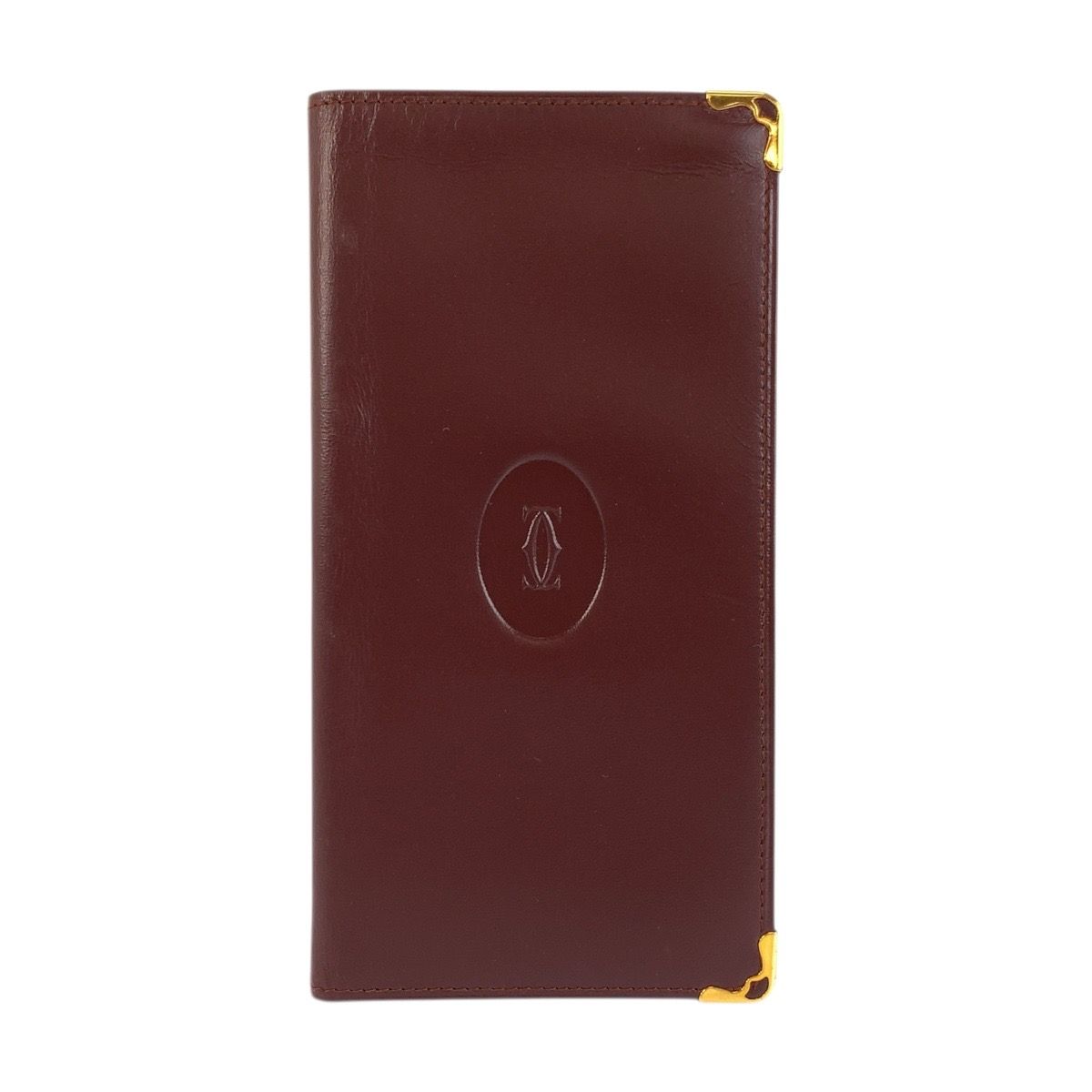 Cartier Must Line Bordeaux Gold Leather Wallet Billfold