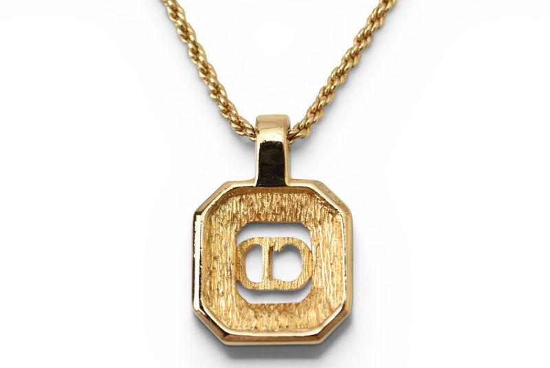 Dior Necklace Choka Vintage Line Stone CD Logo Gold Black — view 3