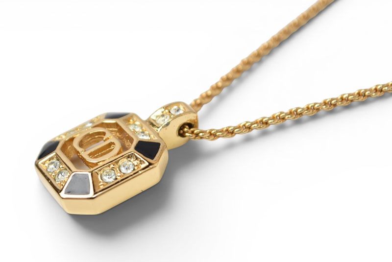 Dior Necklace Choka Vintage Line Stone CD Logo Gold Black — view 2