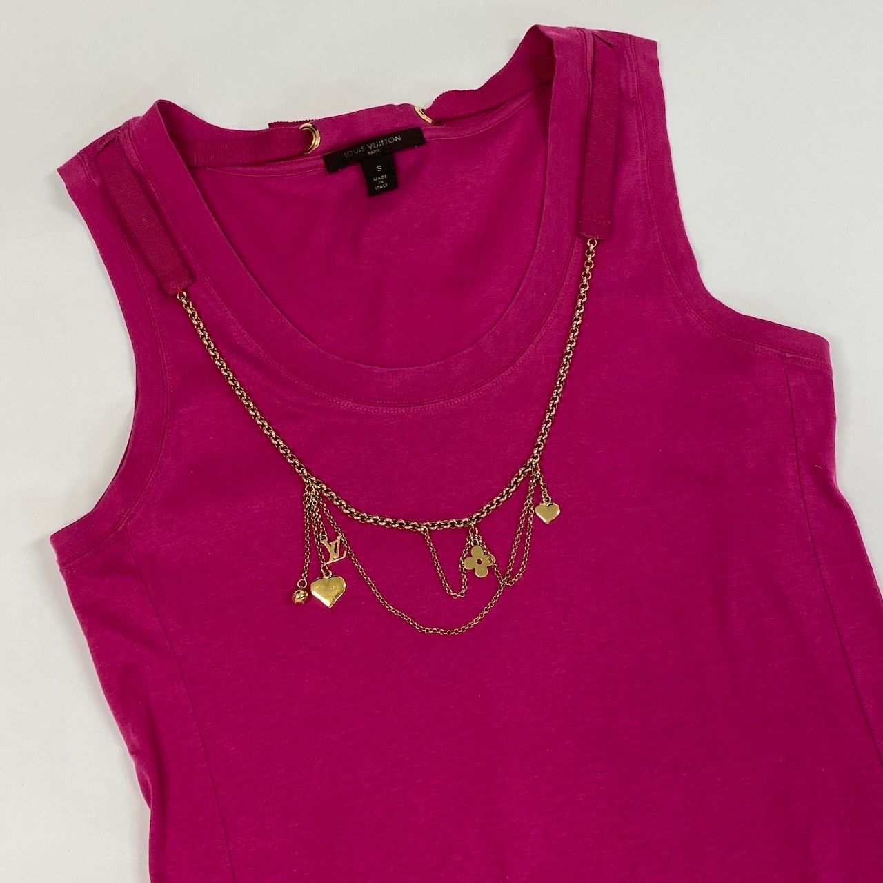 Louis Vuitton Sleeveless T-Shirt Tank Top LV Chain S Pink Cotton — view 3