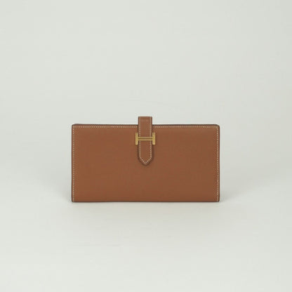 Hermes Bearn Souffle Wallet Epsom Gold Brown Veau