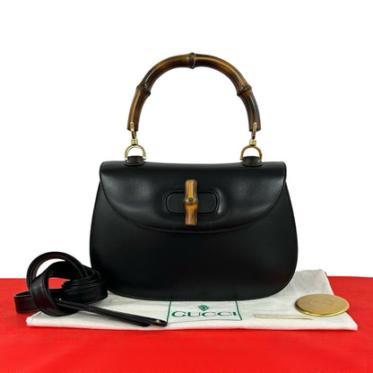 Gucci Vintage Bamboo Leather 2-Way Shoulder Bag Black