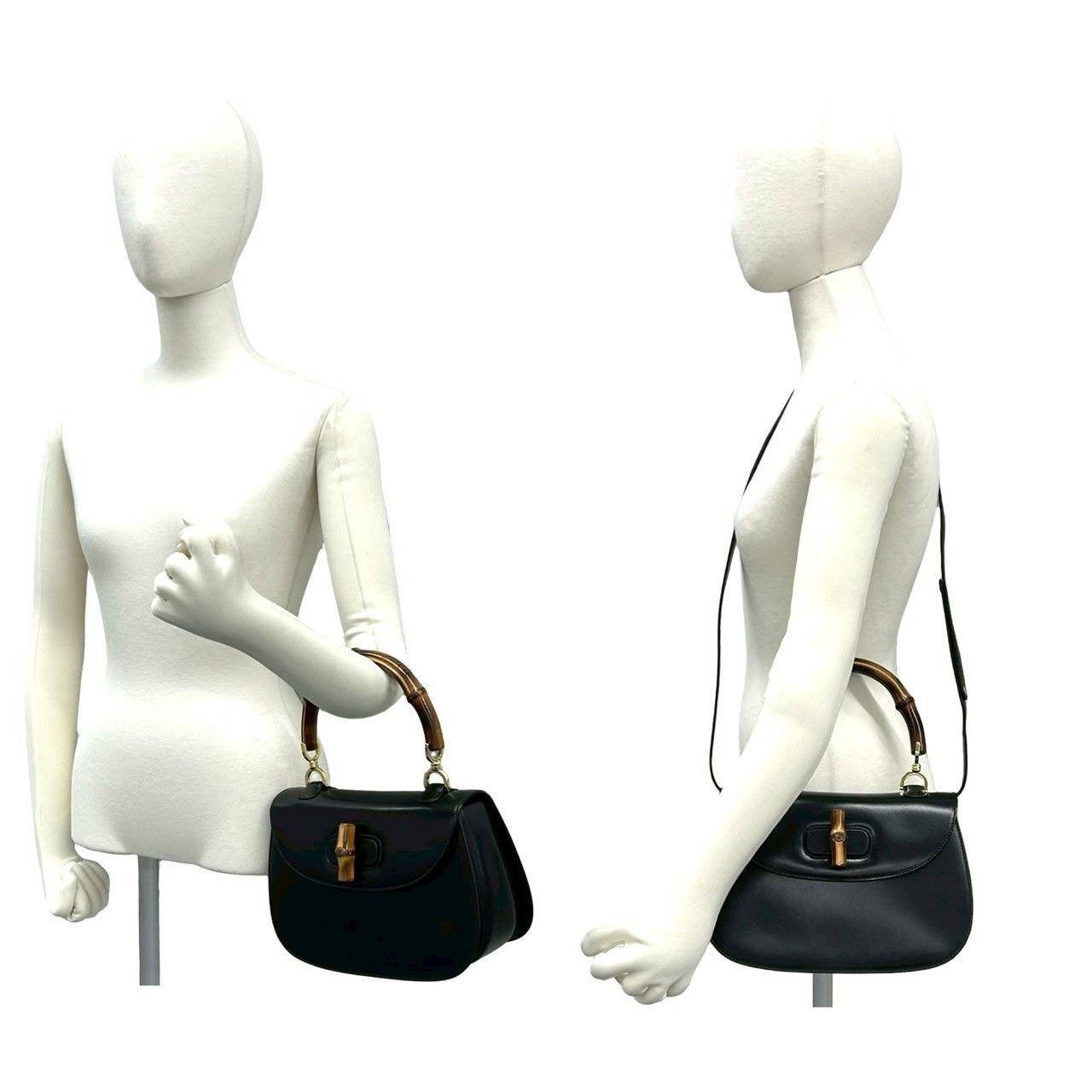 Gucci Vintage Bamboo Leather 2-Way Shoulder Bag Black — view 2