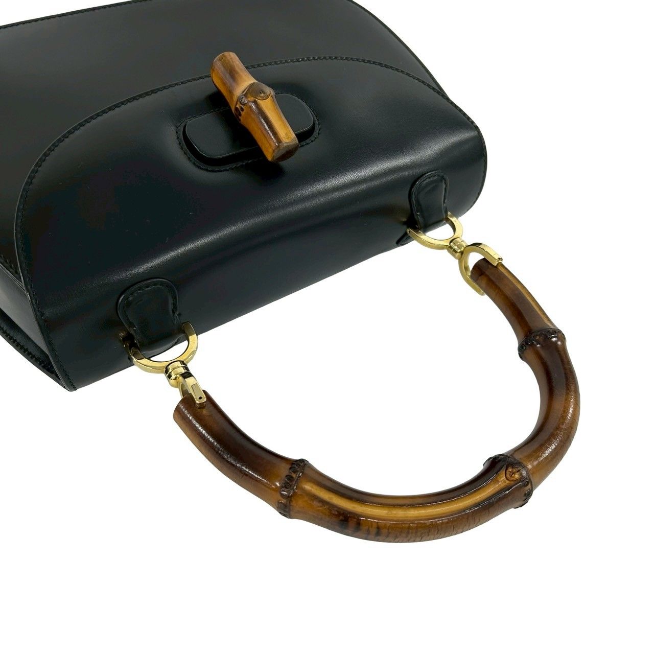 Gucci Vintage Bamboo Leather 2-Way Shoulder Bag Black — view 4