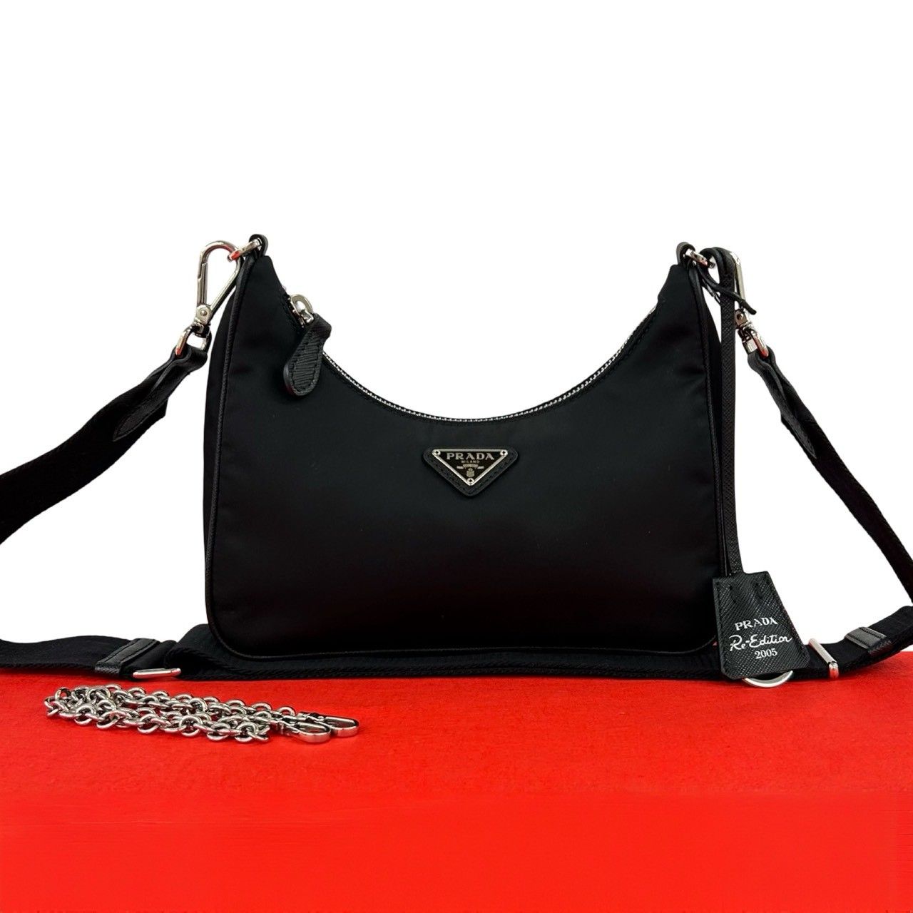 Prada Re Edition Re-Nylon Saffiano Leather Shoulder Bag Semi Black