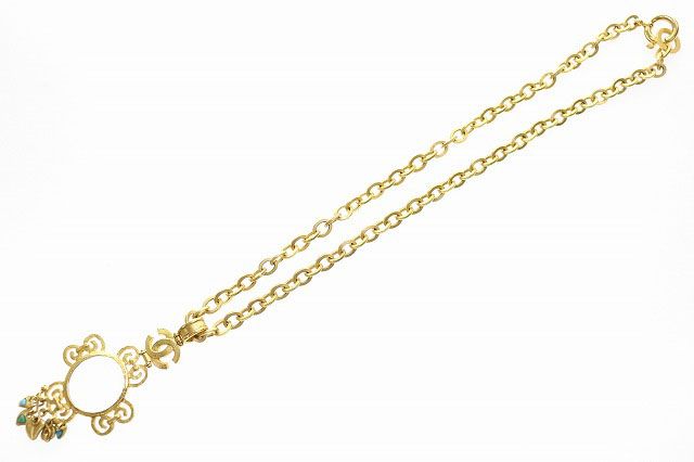 Chanel Long Necklace Pendant with Loupe Turquoise CC Logo Gold