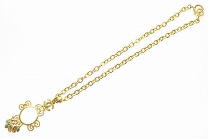 Chanel Long Necklace Pendant with Loupe Turquoise CC Logo Gold
