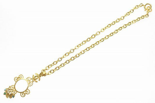 Chanel Long Necklace Pendant with Loupe Turquoise CC Logo Gold