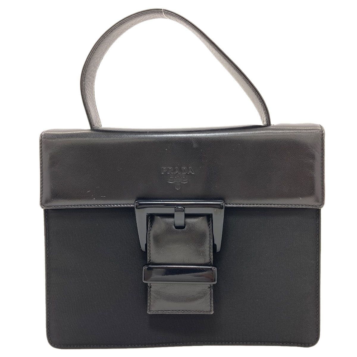 Prada Belt Motif Handbag Nylon Leather