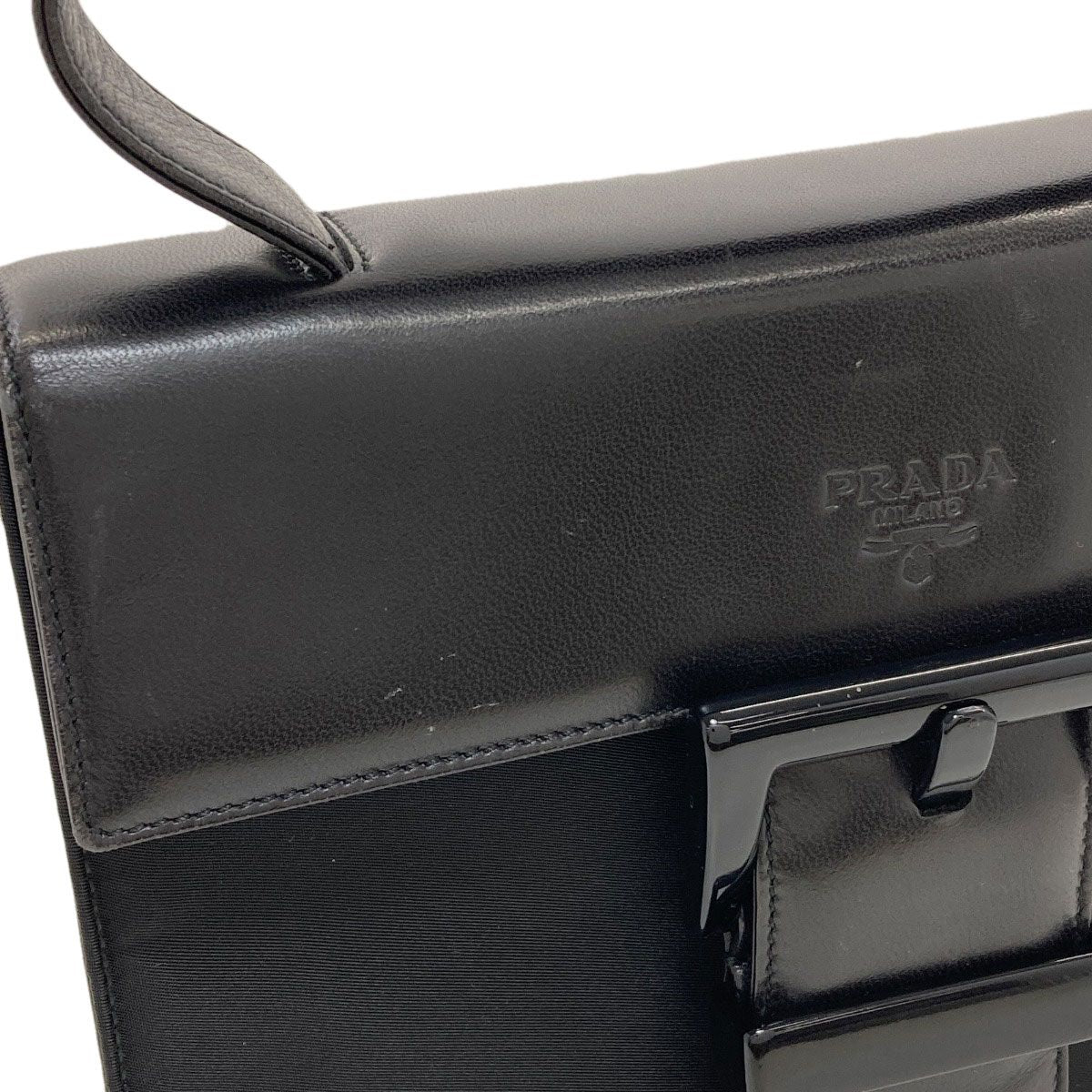 Prada Belt Motif Handbag Nylon Leather — view 8