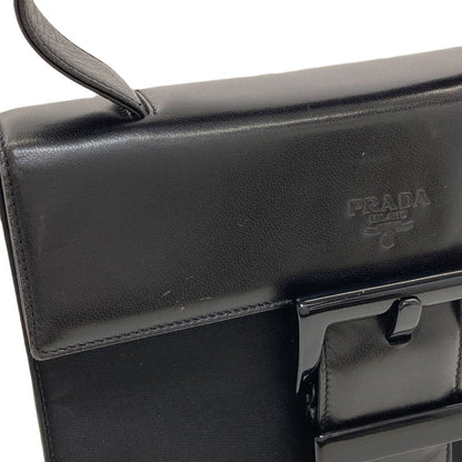 Prada Belt Motif Handbag Nylon Leather — view 8