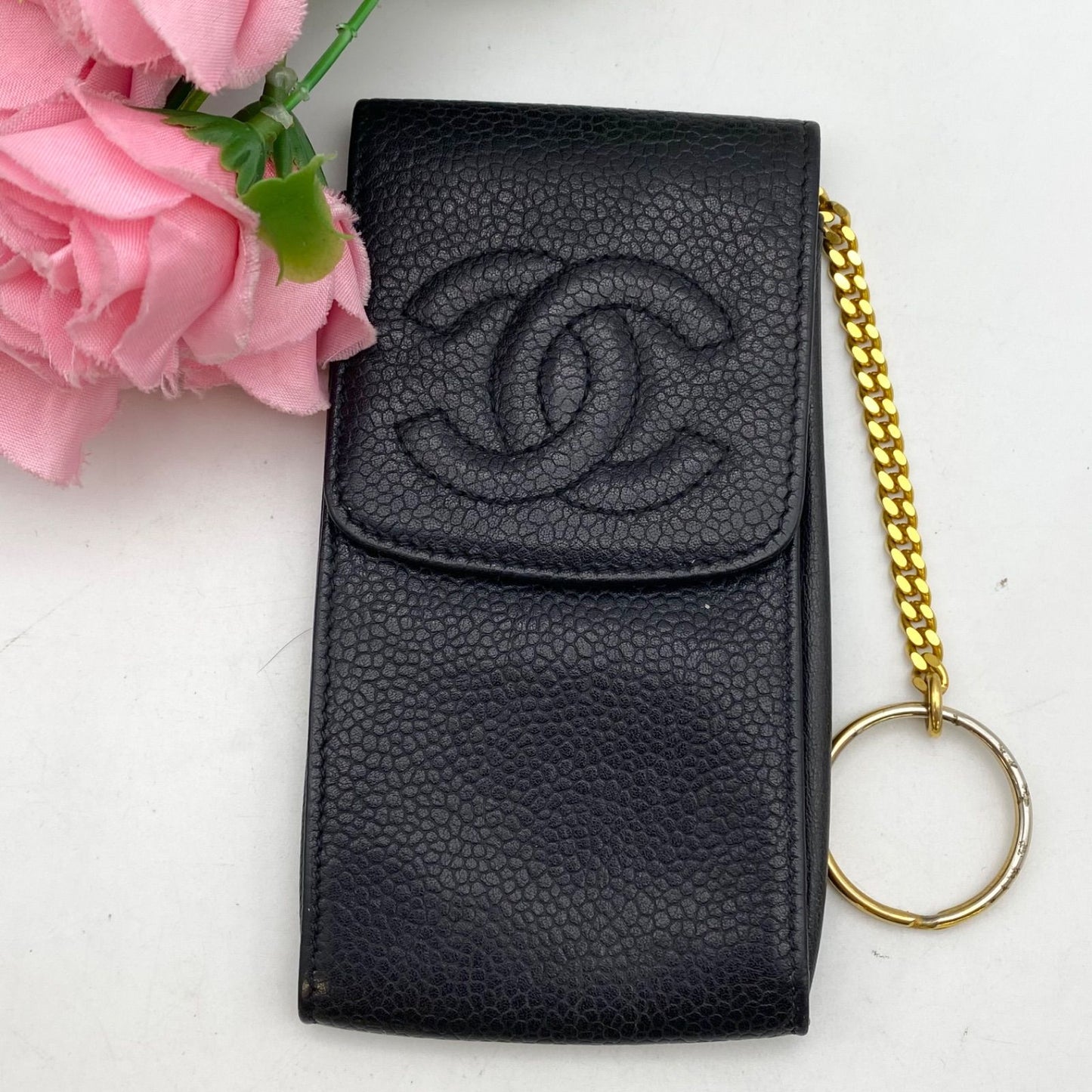 Chanel Cigarette Case CC Logo Caviar Leather — view 2